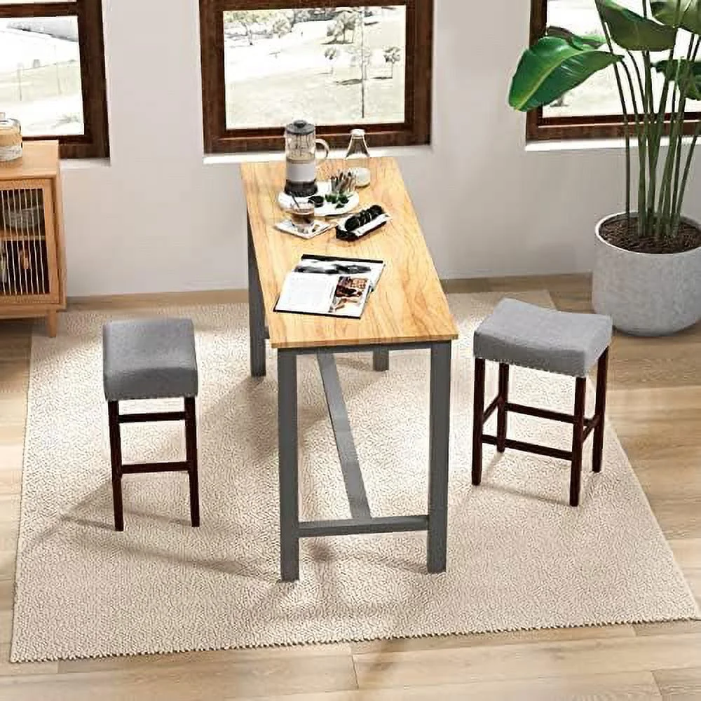 GEROBOOM 29.5"  Height  Stools Set of 4 - Backless Saddle Barstools with Nailhead Linen Foam Seat  Max Load 330 Lbs Wood  Stools with Foot  for Kitchen Island  Grey