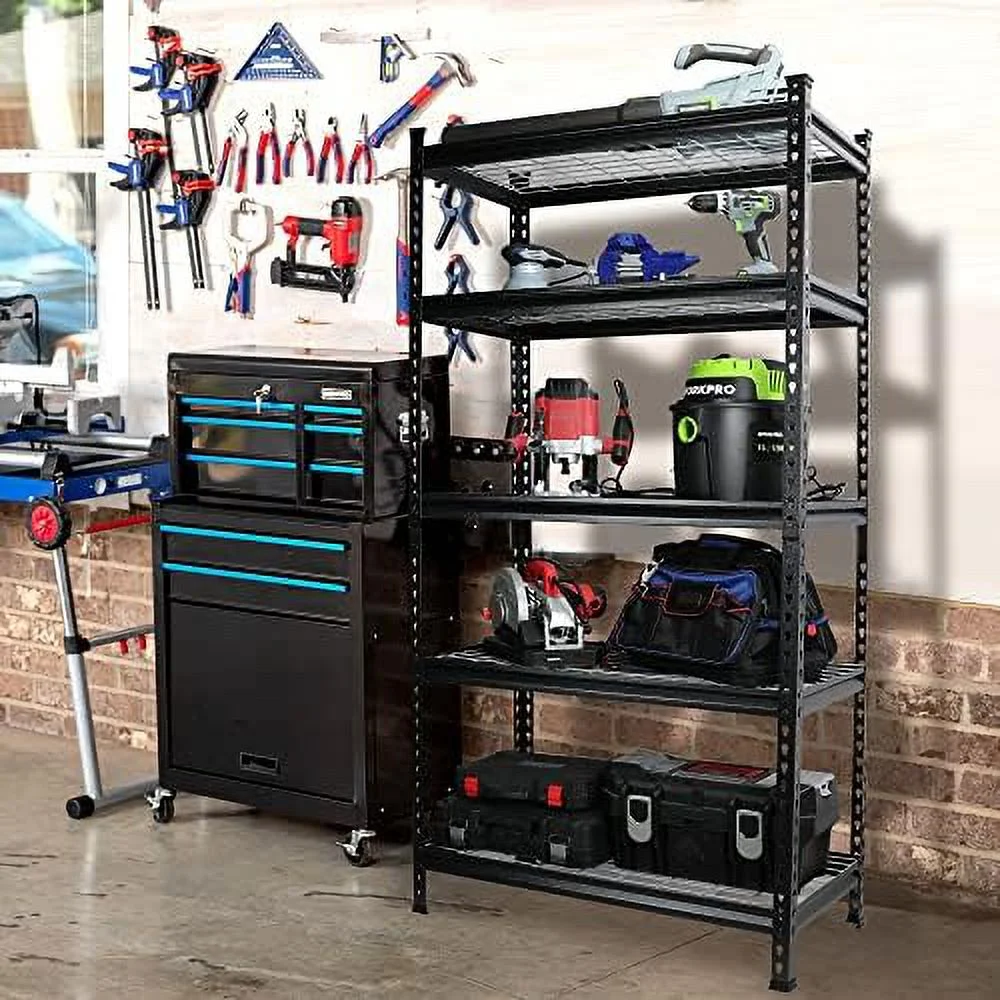 GEROBOOM 5-Tier Metal  Shelving Unit  36\u201DW x 18\u201DD x 72\u201DH  Adjustable  Rack Heavy Duty   4000 lbs Load Capacity (Total)  for Garage  Kitchen  Bathroom  Warehouse  Black/Silv
