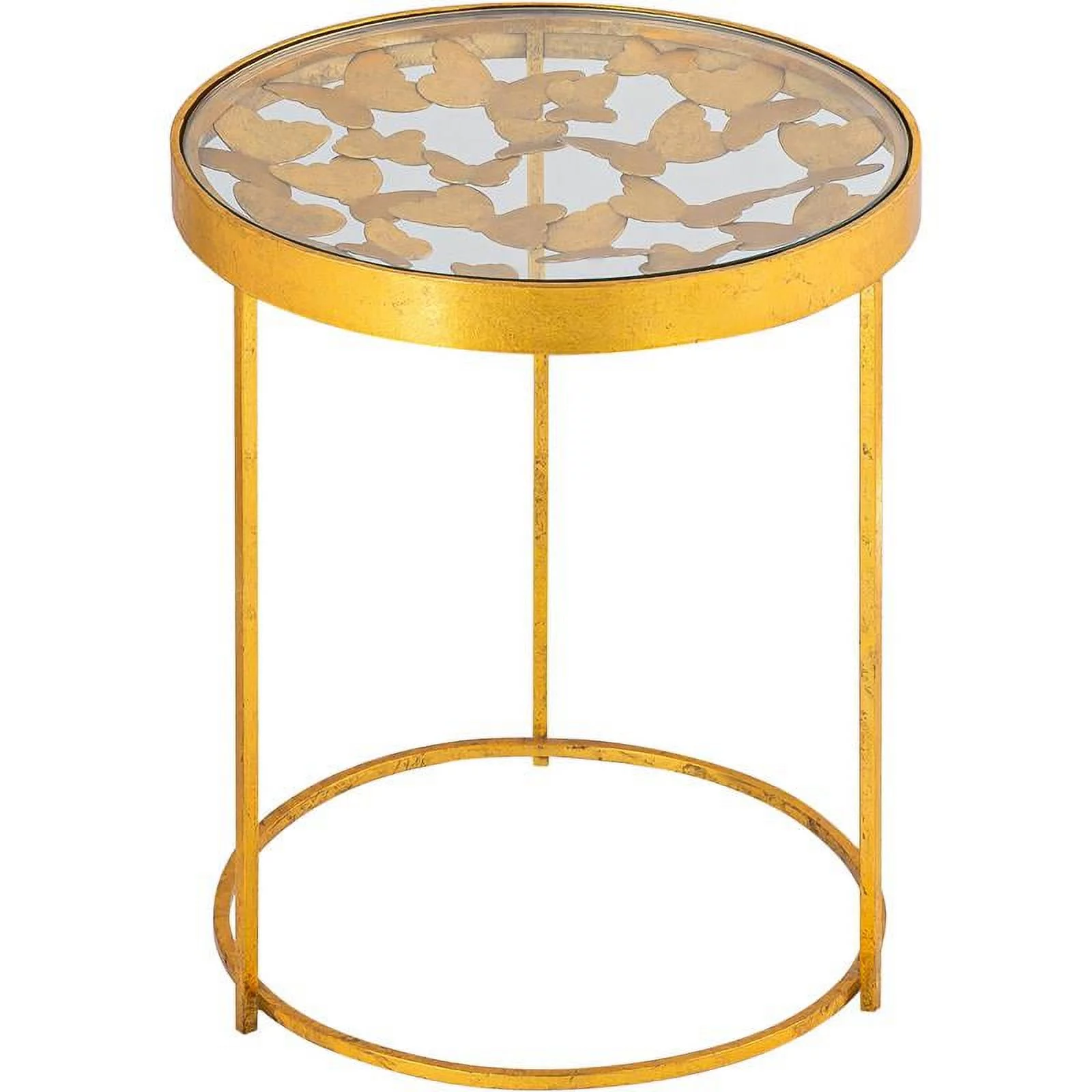 Meridian Furniture Butterfly Round Gold Foil Glass Top End Table