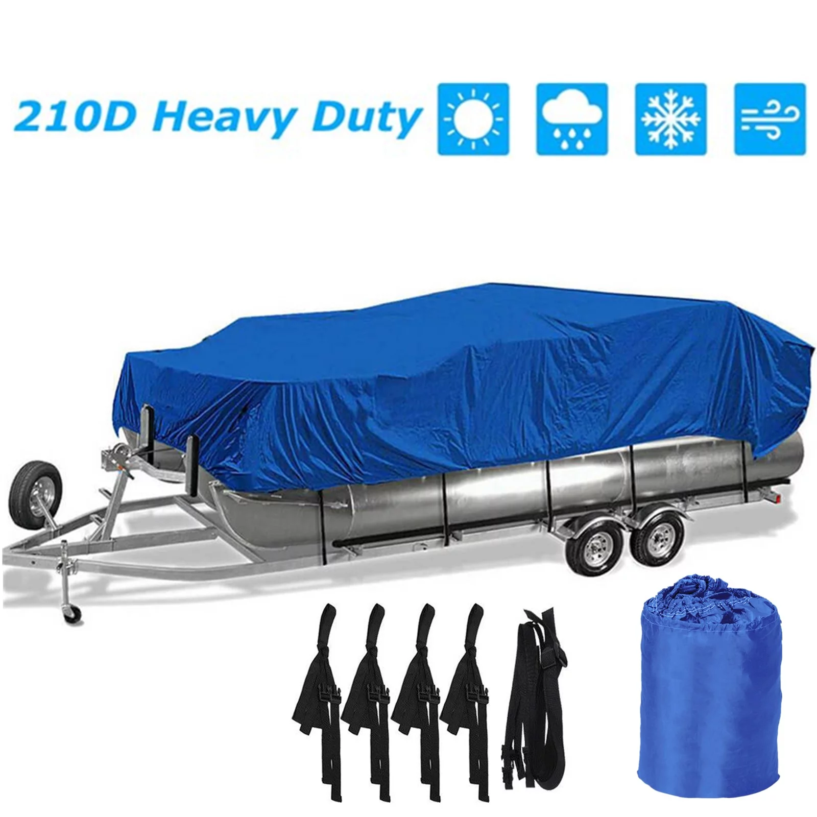 17-20Ft 21-24Ft 210D Pontoon Boat Cover Waterproof Heavy Duty Trailerable Pontoon Boat Covers Runabouts Protector Blue