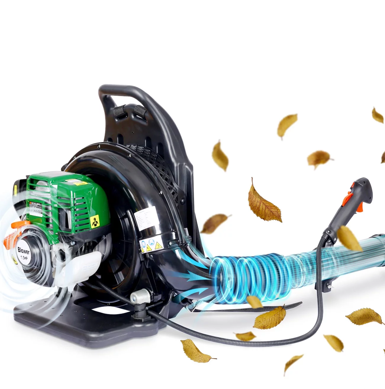 Backpack Leaf Blower 580CFM, 37.7cc 4 Stroke Gas Leaf Blower with Extention Tube for Snow Blowing and Cleaning, Green