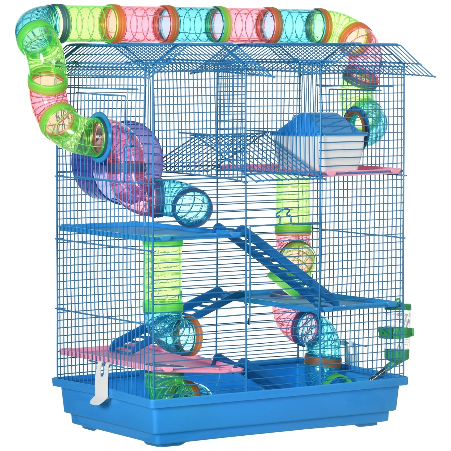 DremFaryoyo PawHut 18.5” 5 Tier Hamster Cage with Tubes and Tunnels  Small Animal Cage  Rat Gerbil Cage with Water Bottle  Food Dish  Exercise Wheel  Blue