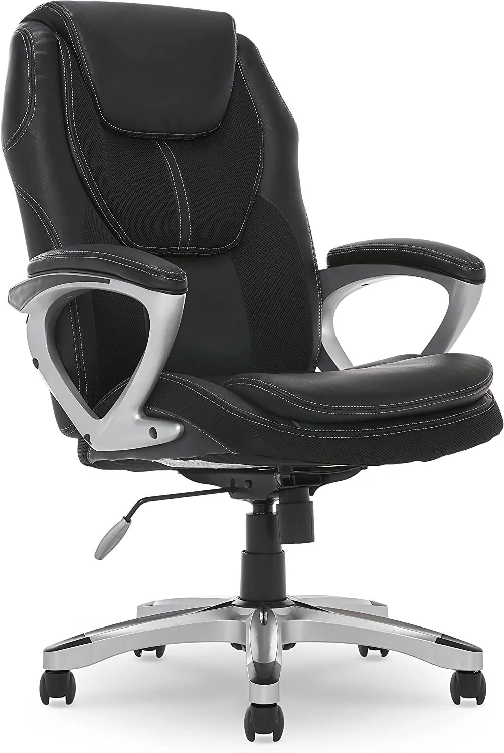 LIANMEI Executive Office Padded Arms, Adjustable Ergonomic Gaming Desk Chair with Lumbar Support, Faux Leather and Mesh, Black