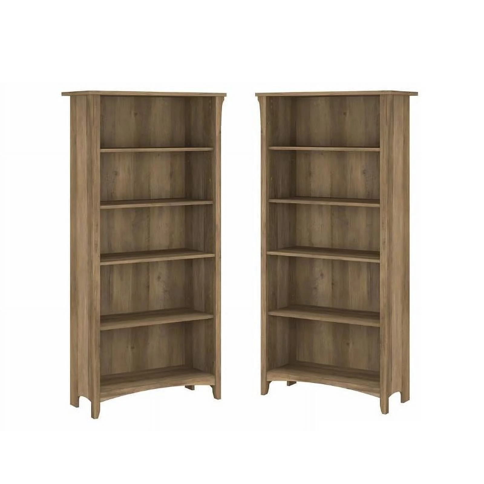 Home Square 5 Shelf Engineered Wood Bookcase Set in Reclaimed Pine (Set of 2)