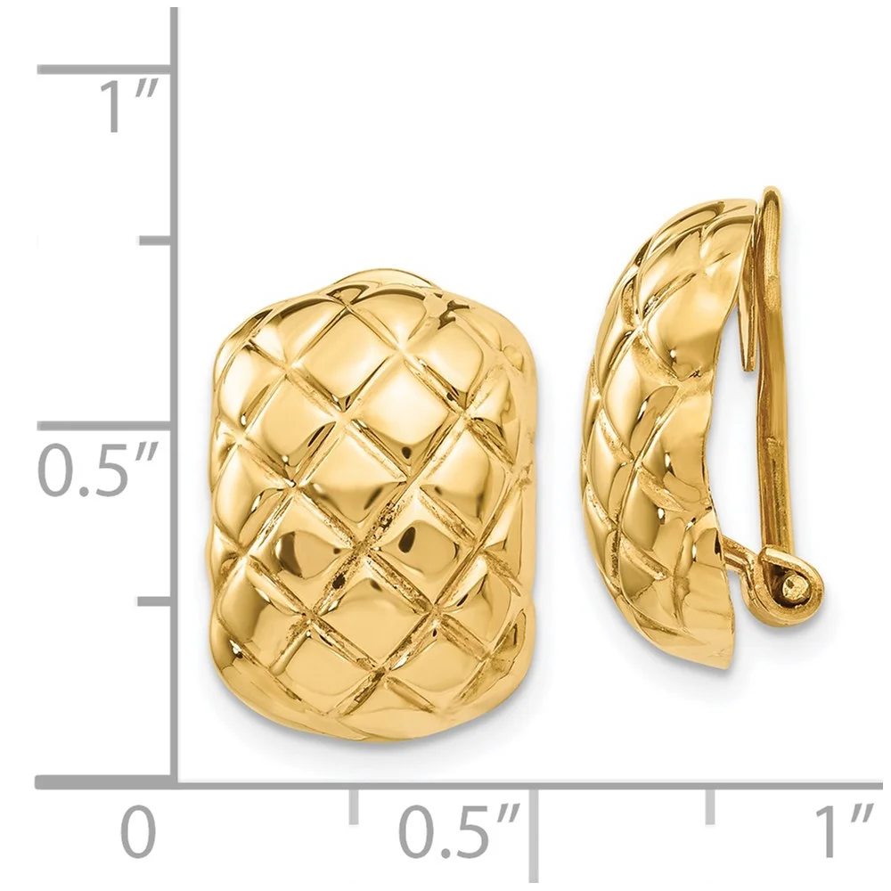 Primal Gold 14 Karat Yellow Gold Polished Quilted Non-pierced Omega Back Earrings