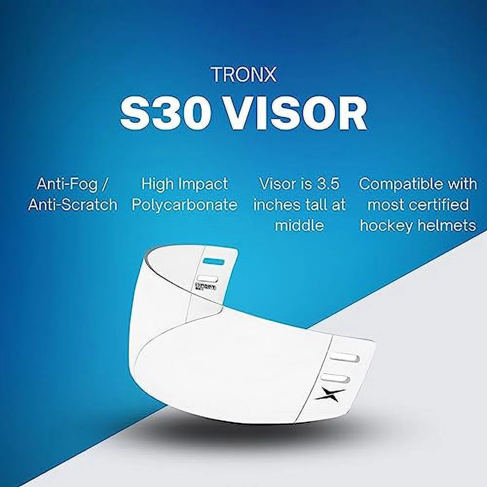 TronX S30 Straight-Cut Hockey Helmet Clear Visor (Anti-Scratch/Anti-Fog) CE Certified