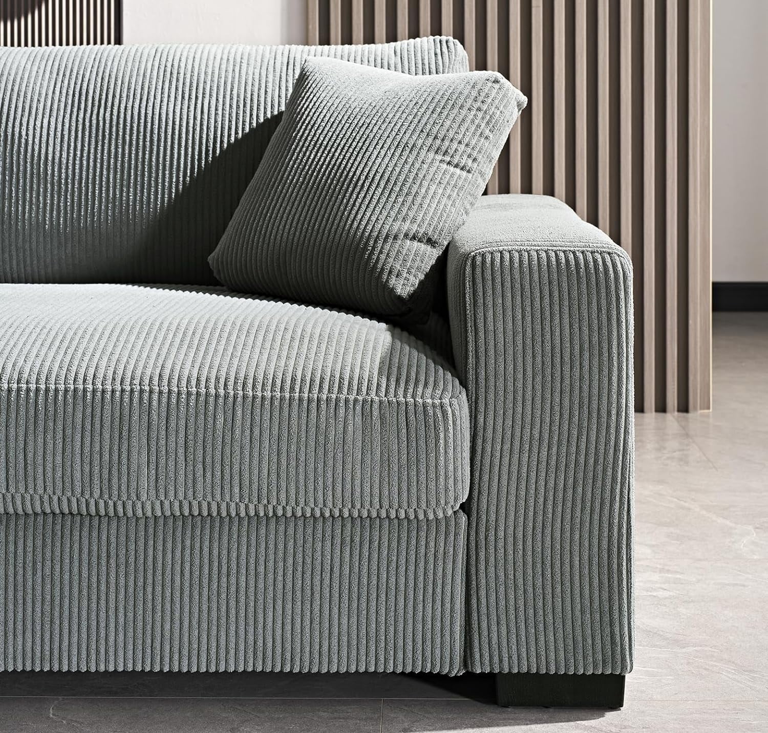 US Pride Furniture Luxe Living Room Sofa with Soft Corduroy Upholstery and 2 Toss Pillows Ample and Cozy 3 Seater Couch W89xD40.2xH31.9 Grey