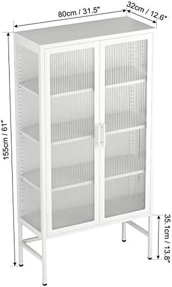 HYHBIBOOM 4-Tier Bookshelf Bookcase with 4 Doors 59'' Tall  Cabinet with Open  and Tempered Glass Door Adjustable Shelves for Living Room Bedroom Study Office Book Organizer