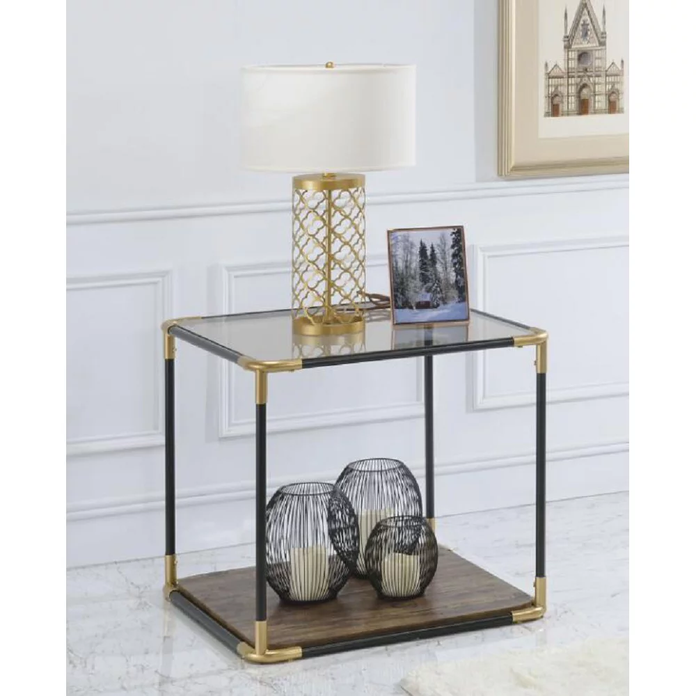 Artlia Heleris End Table in Black/Gold & Smoky Glass 81012