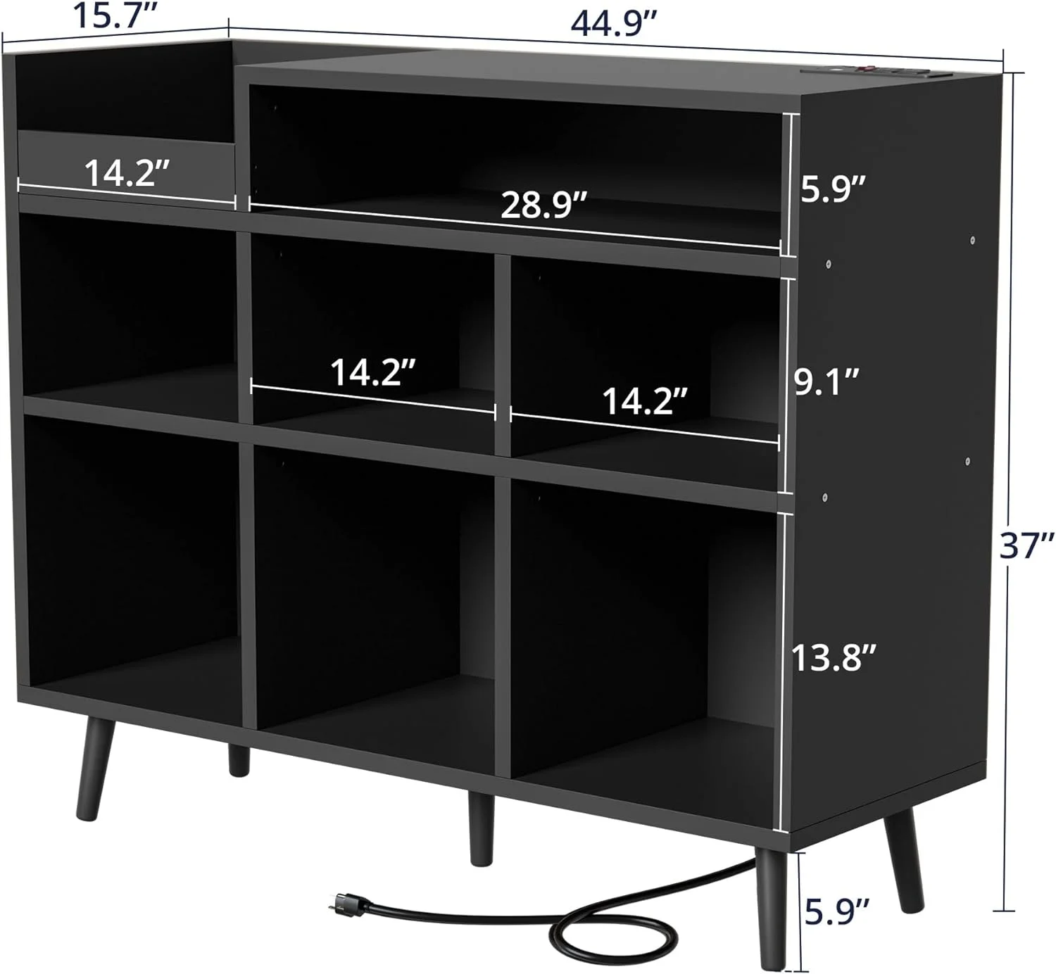 Cozy Castle Record Player Stand with Open Vinyl Storage, Record Player Table Holds up to 500 Albums, Vinyl Record Player Shelf with Power Outlet for Living Room, Black