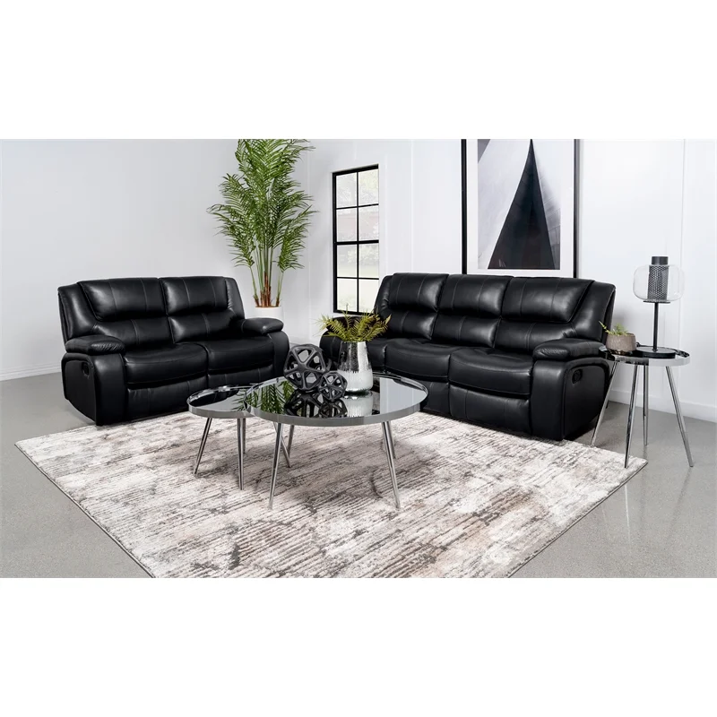 Pemberly Row 2-piece Faux Leather Upholstered Motion Reclining Sofa Set Black