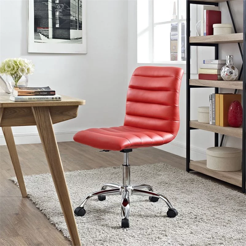 Home Square 2 Piece Mid Back Armless Swivel Office Chair Set in Red
