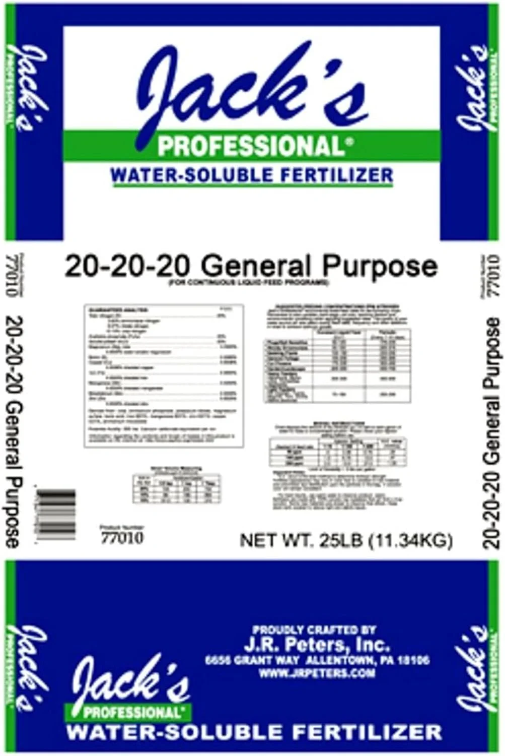 Jack's Classic Professional General Purpose Water-Soluble Fertilizer with Micronutrients, 20-20-20, 25lb