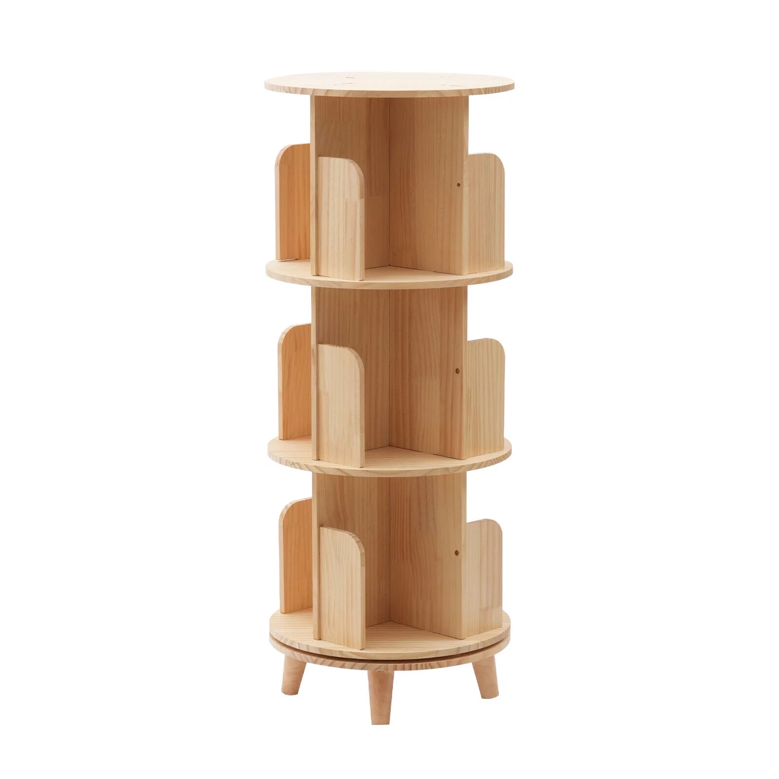 3-Tier Bookshelf Pine Wood Rotating Bookshelf Bedroom Bookcase Display Rack Stand