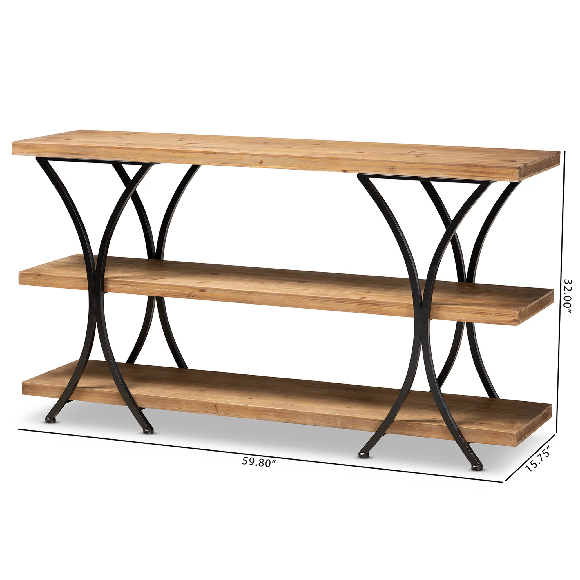 Baxton Studio Terrell Industrial Wood and Metal 3 Tier Console Table, Natural
