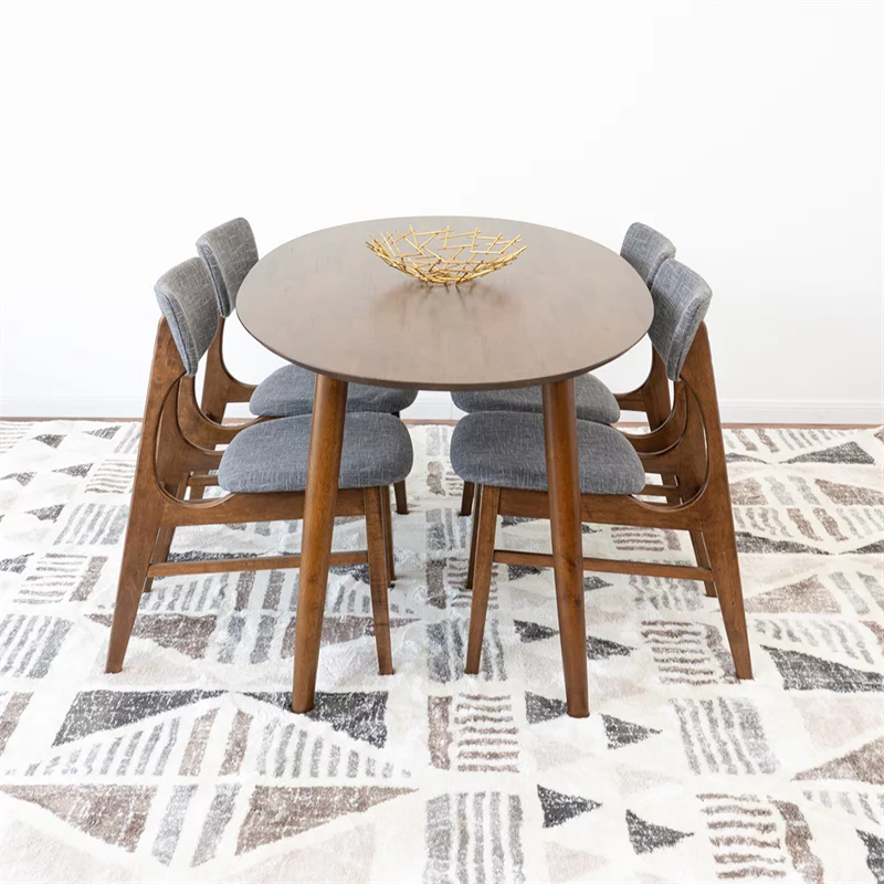 Kenya Modern Solid Wood Walnut Dining Room & Kitchen Table and Chair Set of 4