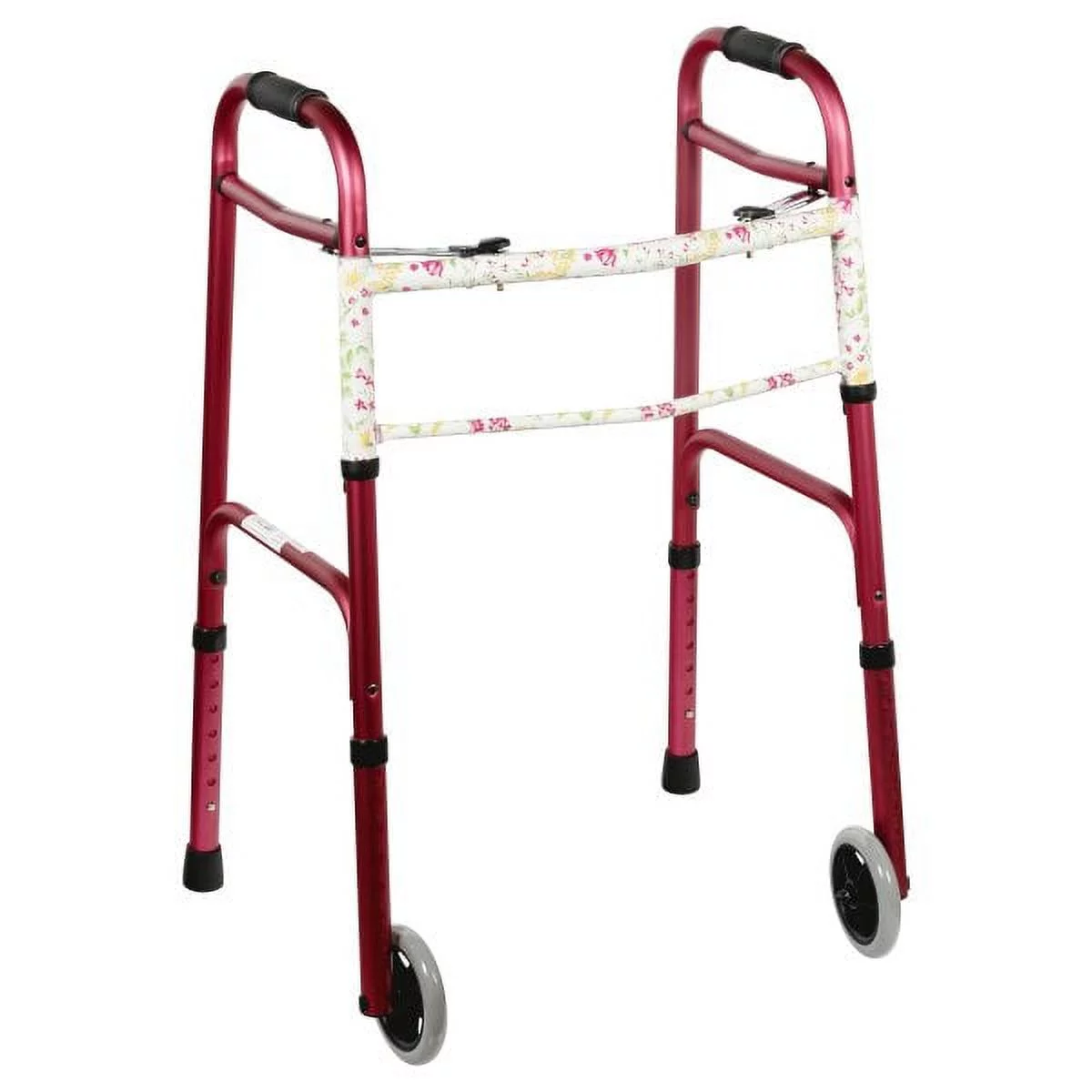 Adult Folding Walker 5 Inch Wheels Single Button Release - Pink - 1 Each / Each - 4080RW5