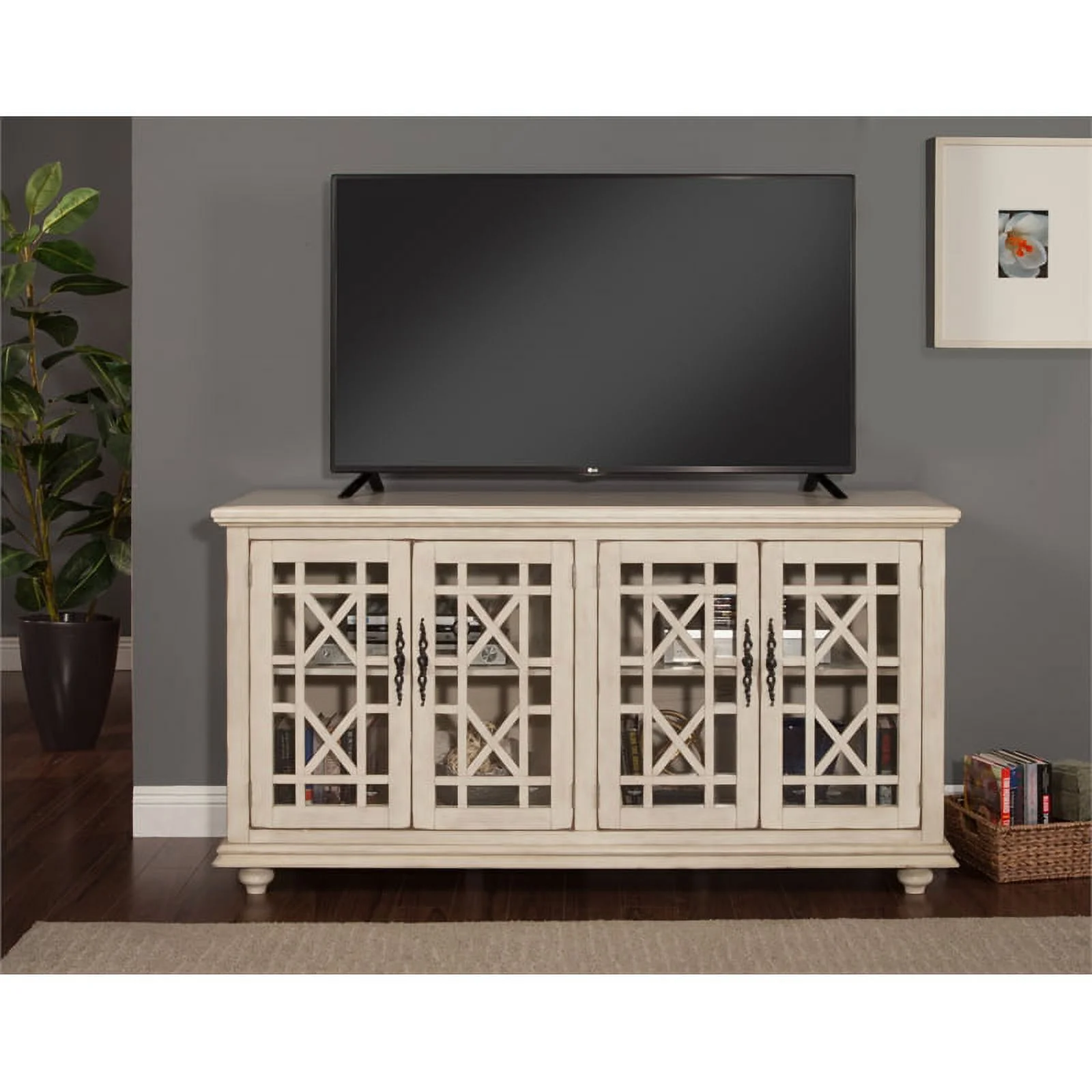 Home Square 2-Piece Set with Elegant Chairside Table & Jules TV Stand in White