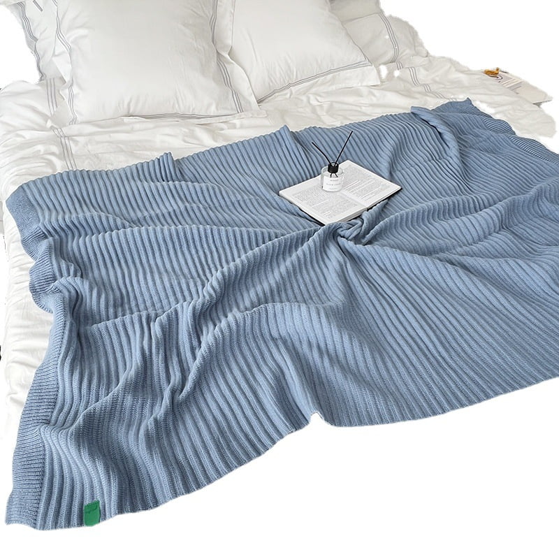 Wicker Knitted Sofa Blanket, Classic Design, Blue (45 