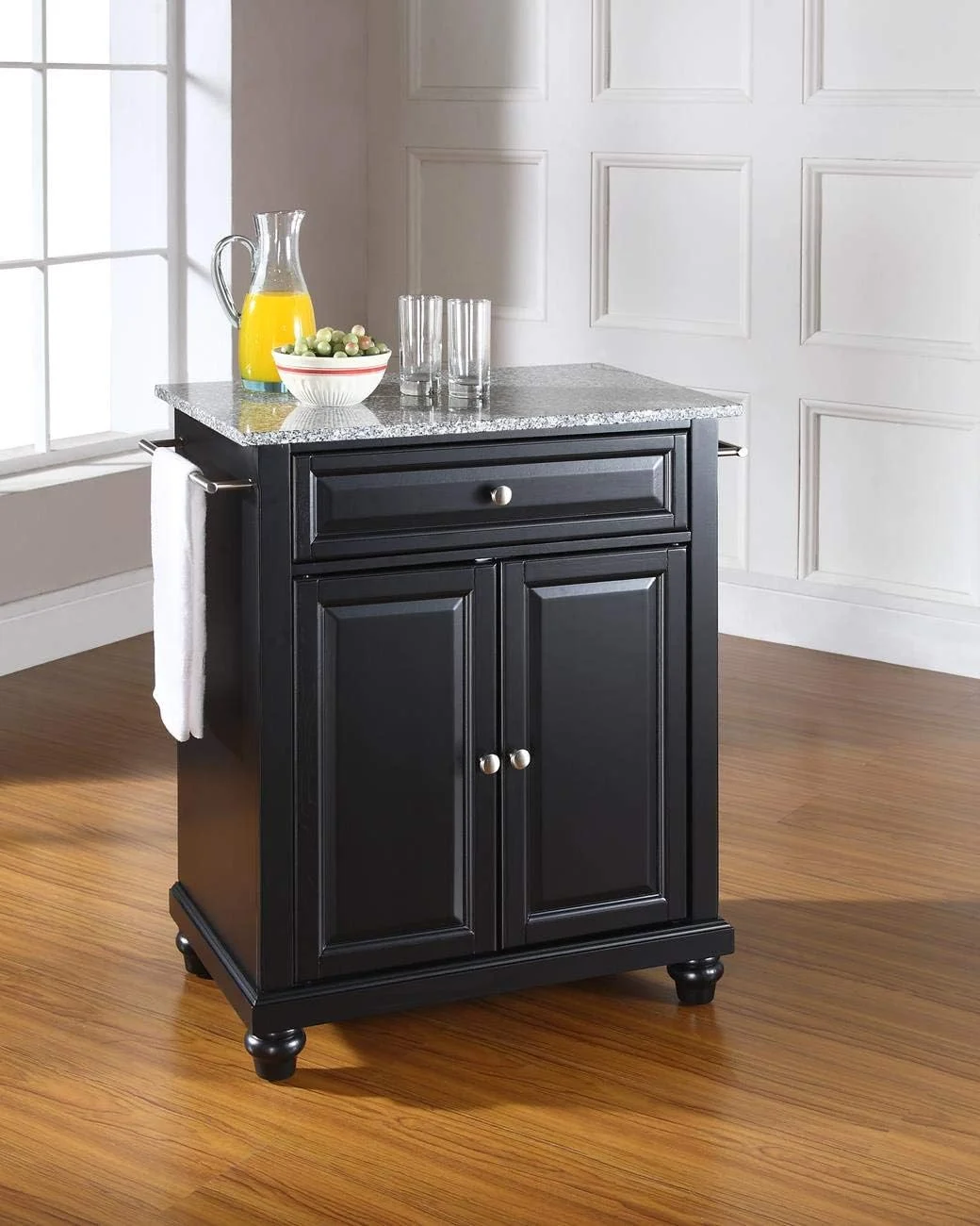 Cambridge Cuisine Kitchen Island With Solid Grey Granite Top - Black