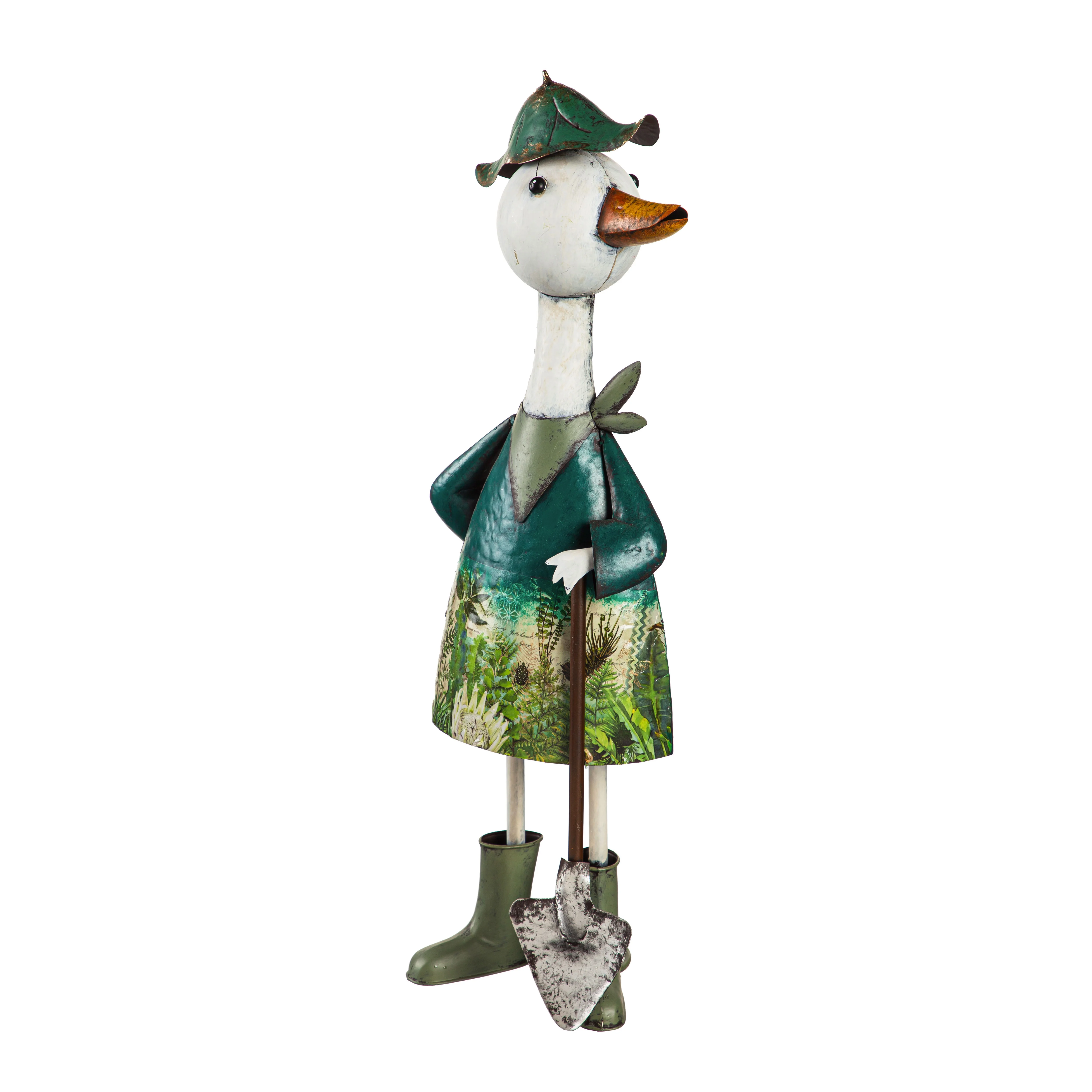 Metal Goose With Shovel Statuary