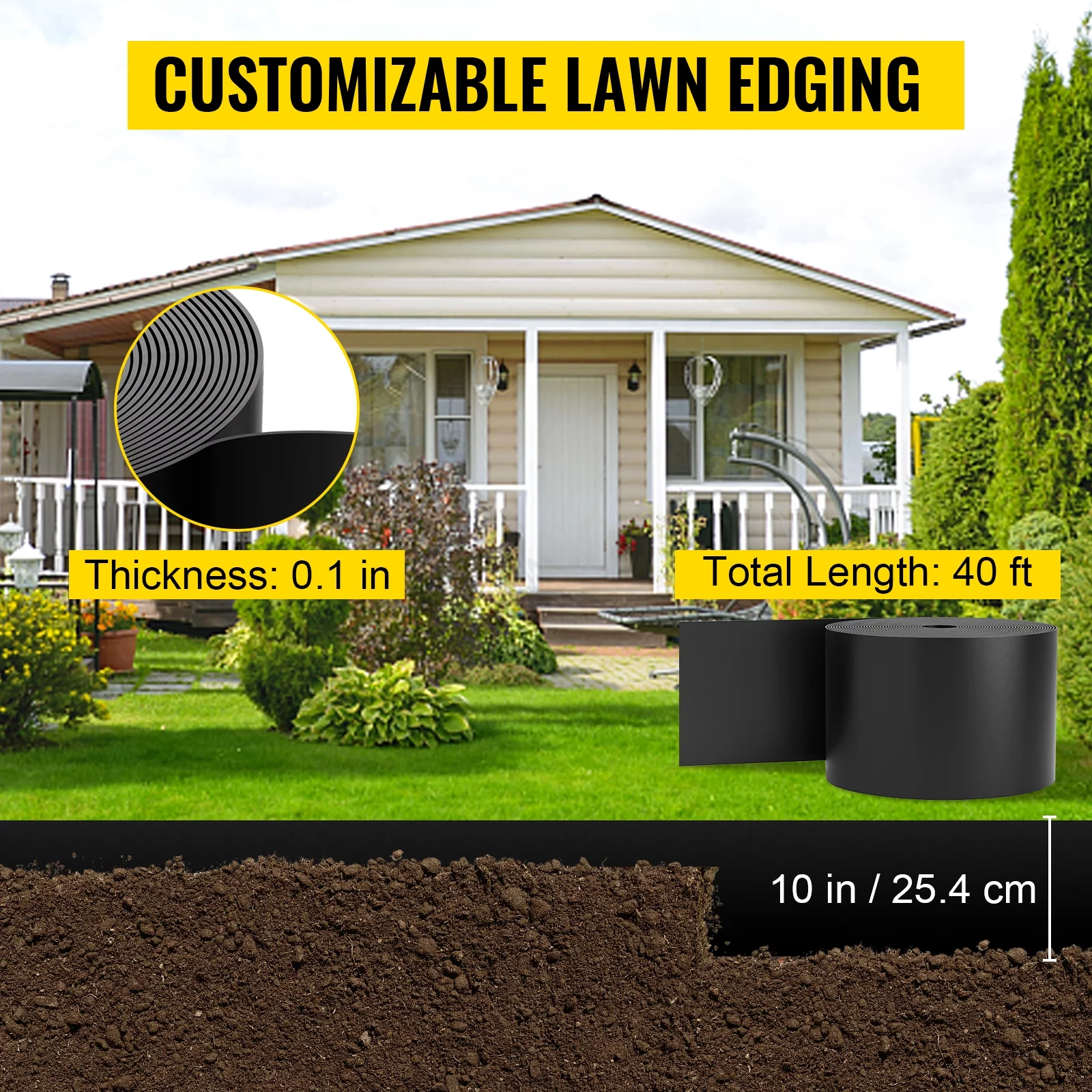 BENTISM Landscape Edging Terrace Board 40 ft Length 10 inch Depth Lawn Garden