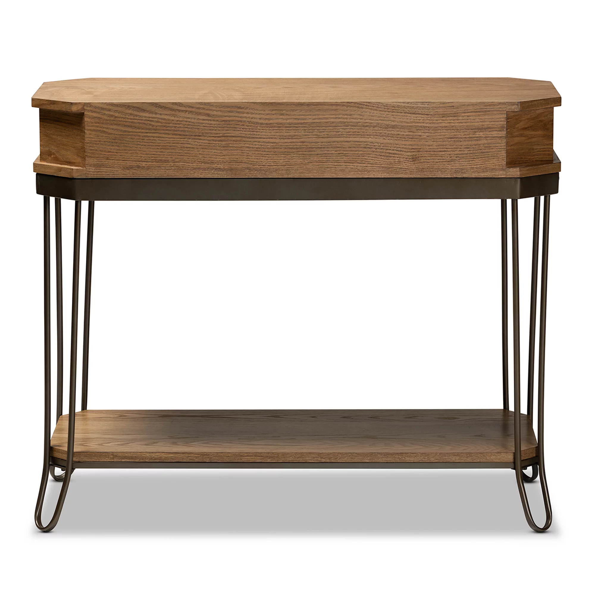 Baxton Studio Kellyn Industrial Wood and Metal 3 Drawer Console Table, Oak