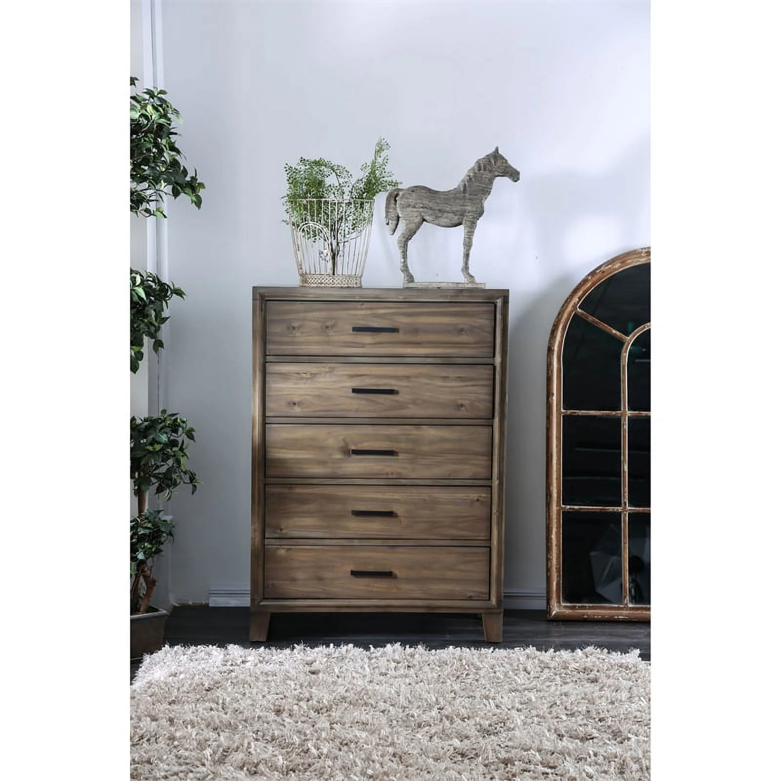 Furniture of America Sirius Solid Wood 5-Drawer Chest in Gray