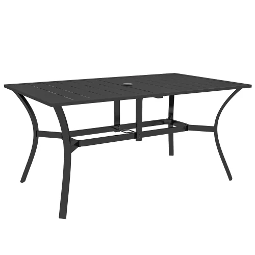 Buumin Outsunny Rectangle Outdoor Dining Table for 6 People, Steel Rectangular Patio Table with Umbrella Hole, Steel Frame for Garden, Balcony, Black