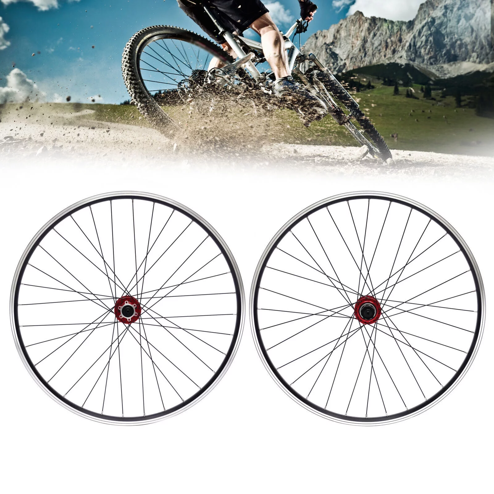 ZhdnBhnos 29'' Mountain Bike Wheelset Aluminum Alloy Rim Quick Release Front Rear Wheels Black Double Six-Hole Disc Brake MTB Wheel Set