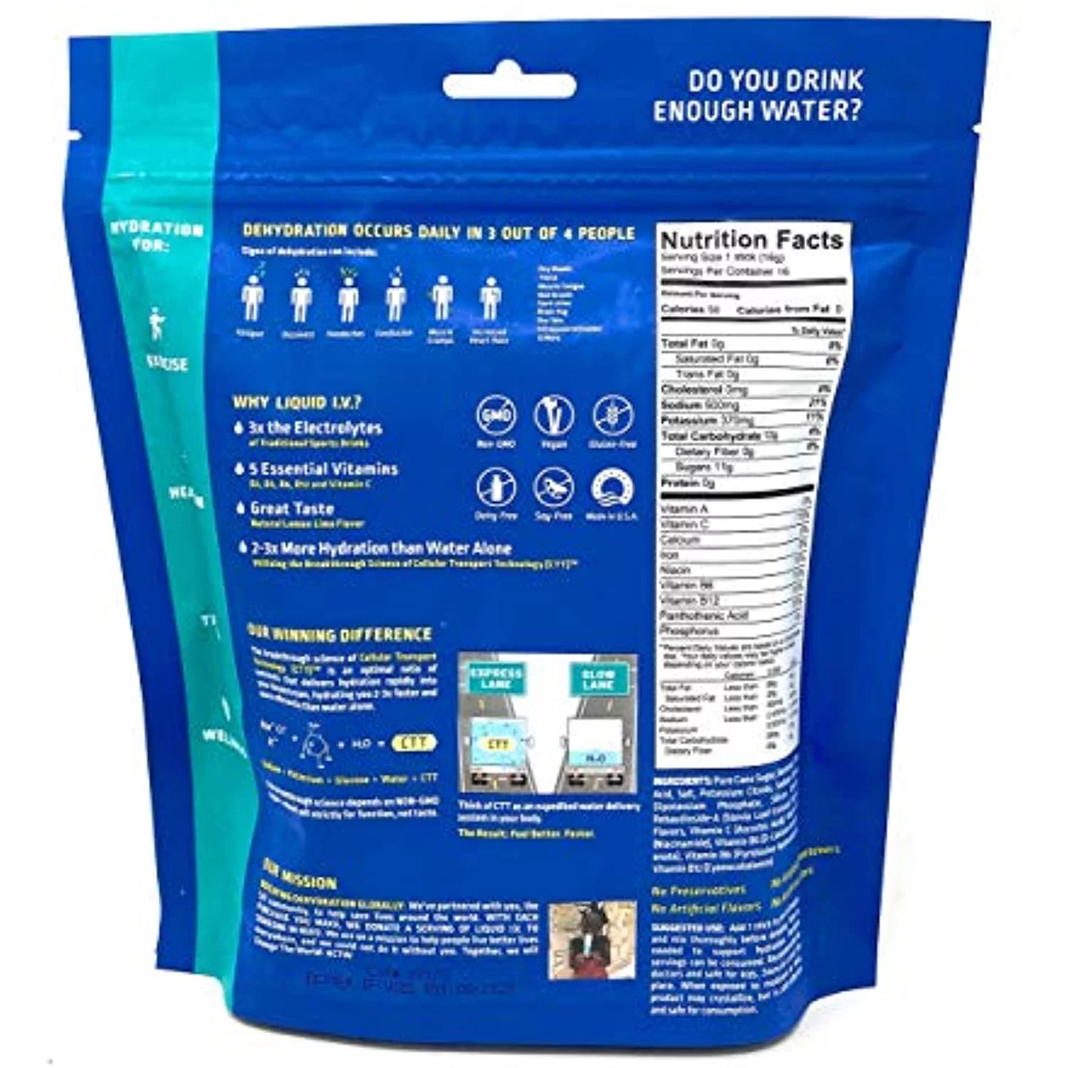 Liquid Iv, Lemon Lime Hydration Pouch, 0.56 Ounce (Pack of 16)