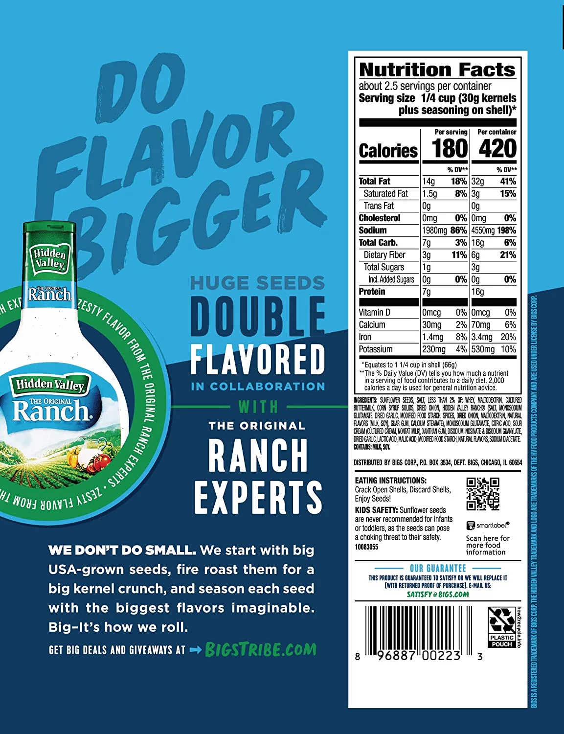 BIGS Hidden Valley Ranch Sunflower Seeds, 5.35-Ounce Bags (Pack of 12)