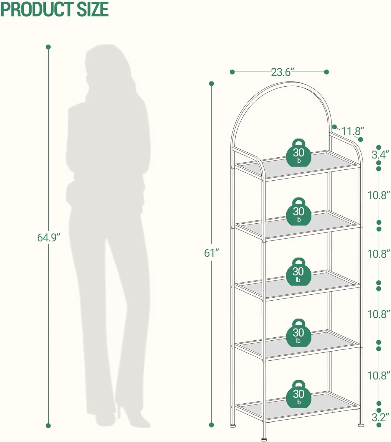 Gold Tempered Glass 5-Tier Bookshelf - Slim Shelving Unit for Bedroom, Bathroom, Home Office