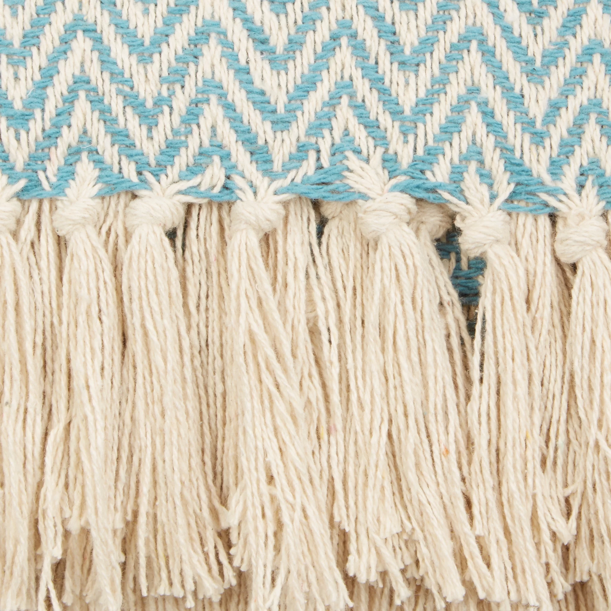 Storm Blue Handloom Chevron Cotton Throw 50x60 with a 2.5-inch fringe