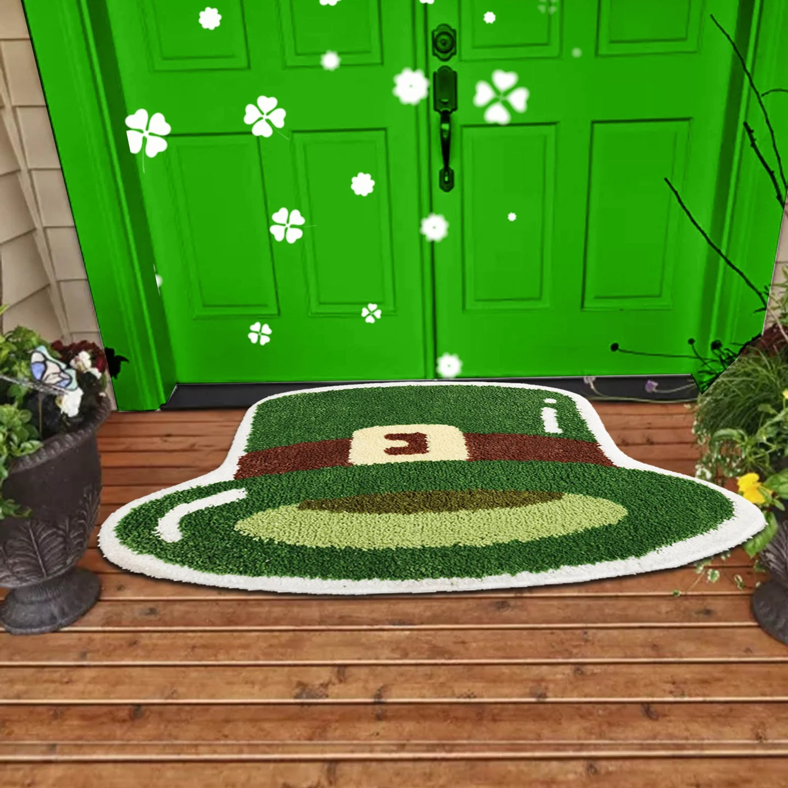 YHAIOGS Bath Towel St. Patrick's Day Shaped Car Green Hat Rug 31''x21'' Non Slip Washable Welcome Door Mat Cute Spring Doormats for Indoor Outdoor Rug Doctor Carpet Cleaner