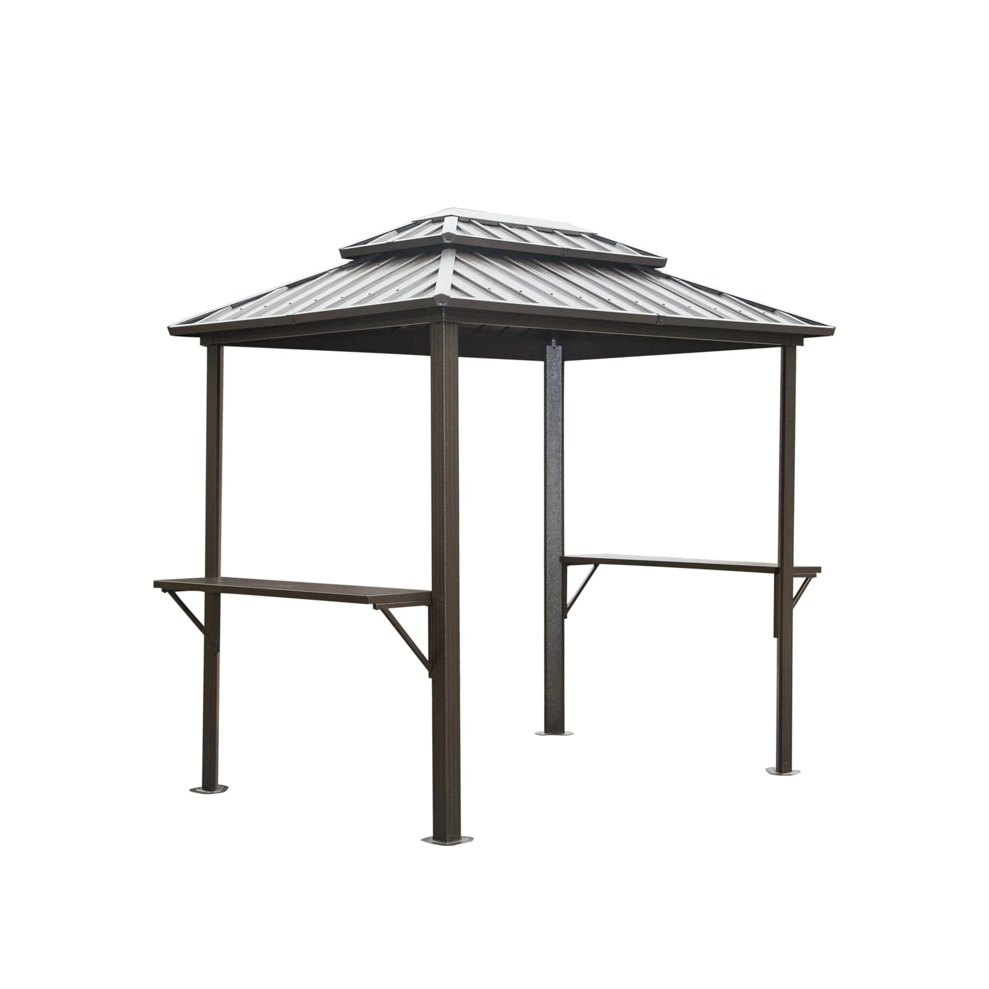 CoSoTower Grill Gazebo 8' × 6', Aluminum BBQ Gazebo Outdoor Metal Frame with Shelves Serving Tables, Permanent Double Roof Hard Top Gazebos for Patio Lawn Deck Backyard and Garden (Brown)