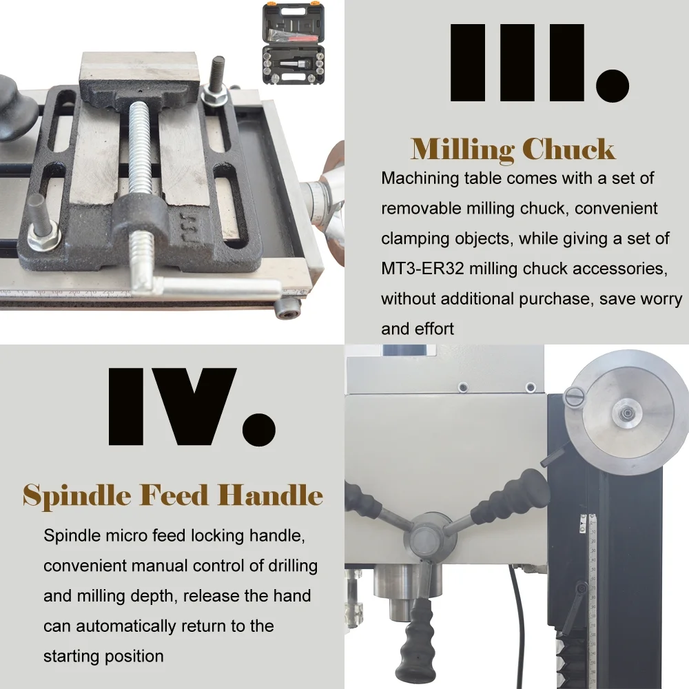 INTBUYING R8 Milling Drilling Machine Metal Lathe with R8-ER32 Milling Chucks 1100W Rcog-25V