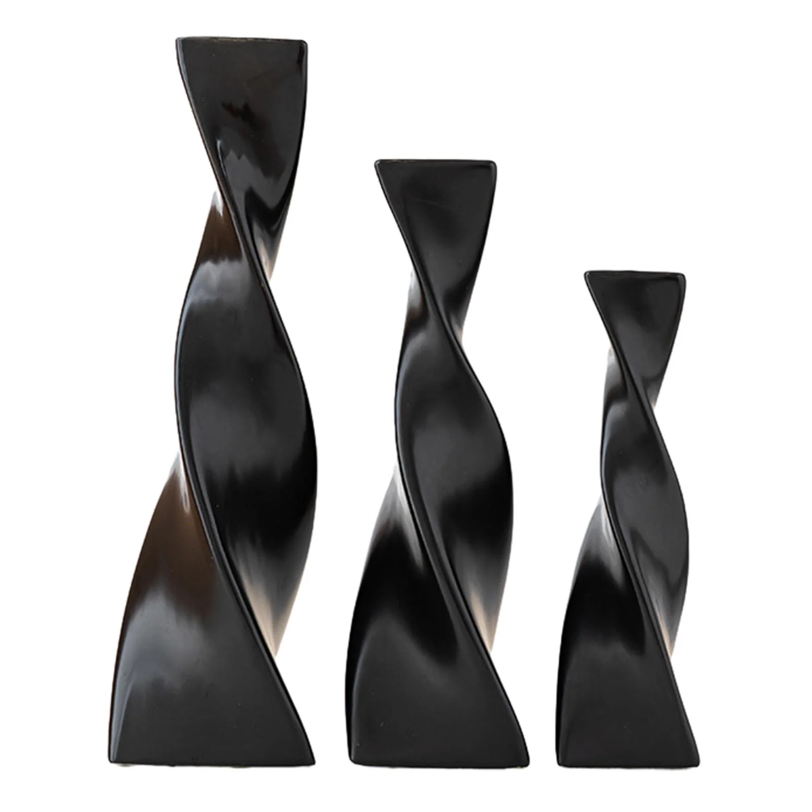 deevoka 3Pcs Ceramic Twist Flower Vase Slender Geometric Planter Bookshelf Plant
