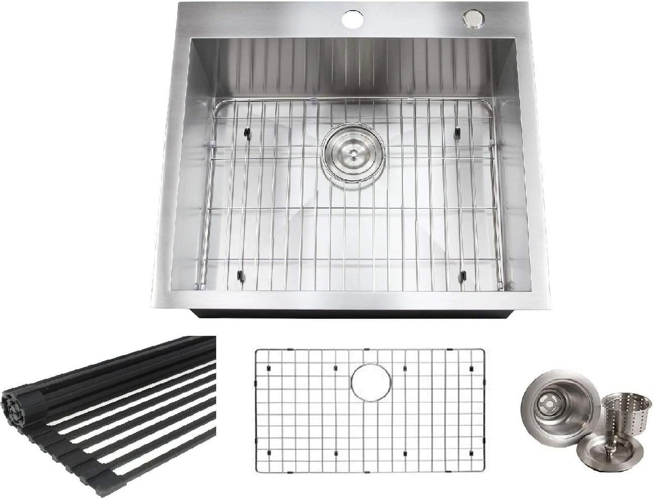 25 Inch Zero Design 16 Gauge Topmount Drop In Over The Counter Single Bowl Stainless Steel Kitchen Island Bar Sink Premium Package (25 INCH) KKR-FT2522