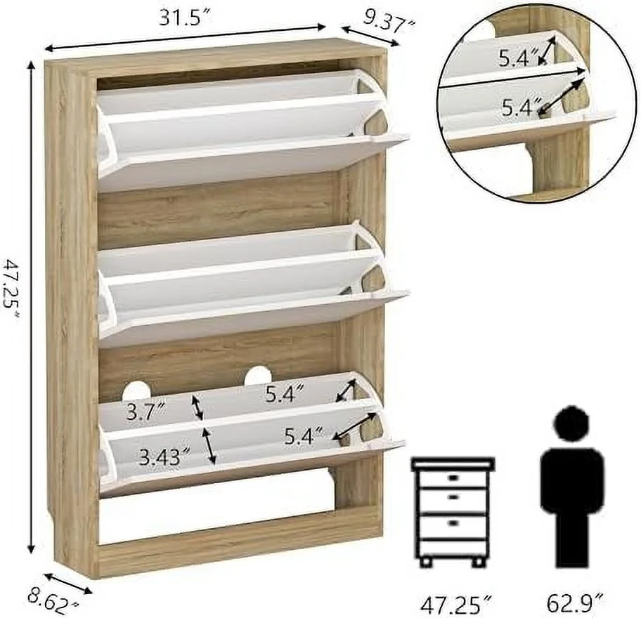HOOMHIBIU Shoe Cabinet for Entryway  Shoe Cabinet with 3 Flip Drawers  Freestanding Wood Shoe Organizer  Hidden Shoes  Cabinet Slim Shoe Cabinet Wall Hidden Shoe Cabinet for Home and Apar