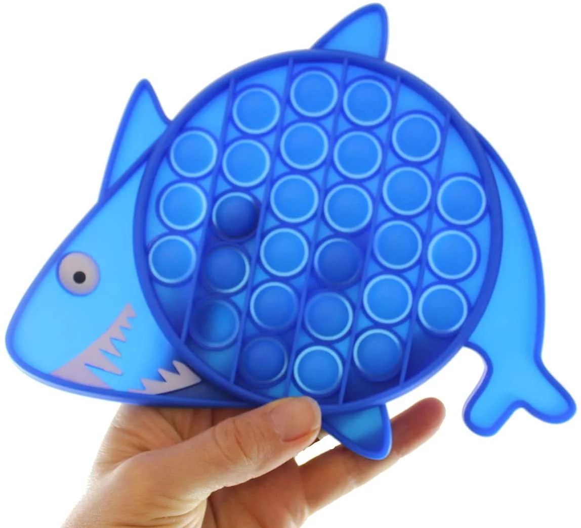 1 RANDOM COLOR Shark Animal Theme Bubble Pop Fidget Toy - Cute Silicone Push Poke Bubble Wrap Fidget Toy - Press Bubbles to Pop - Bubble Popper Sensory Stress Toy OT