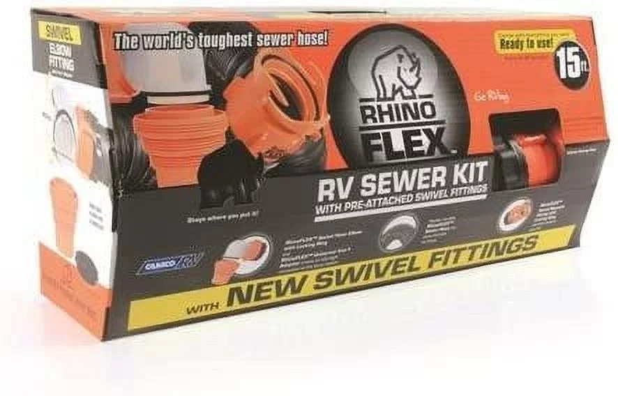 Camco 39761 RhinoFLEX 15' Sewer Hose Kit with Swivel Fitting Quantity 2