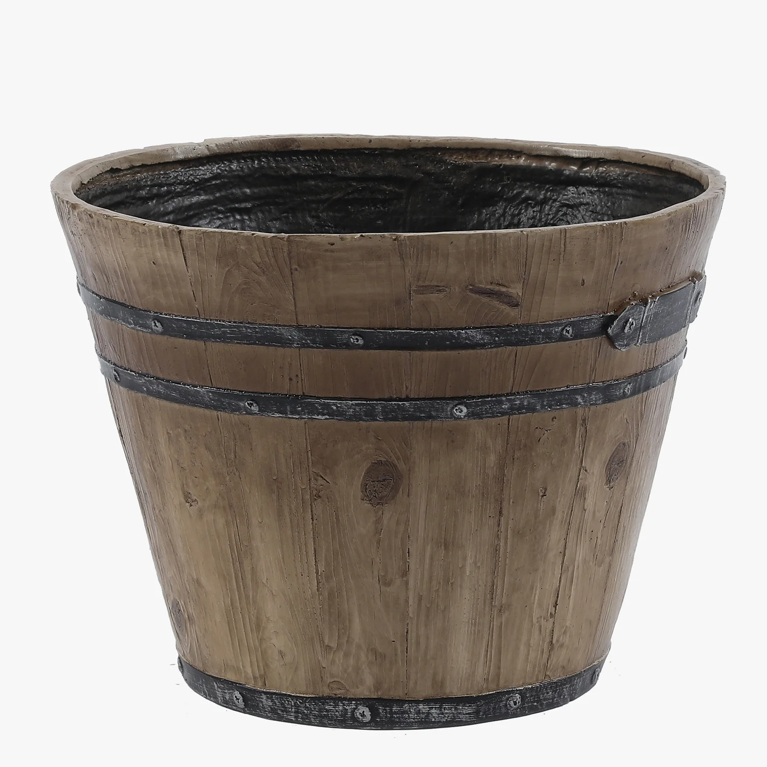 LuxenHome Set of 2 Brown Rustic MgO Barrel Planters