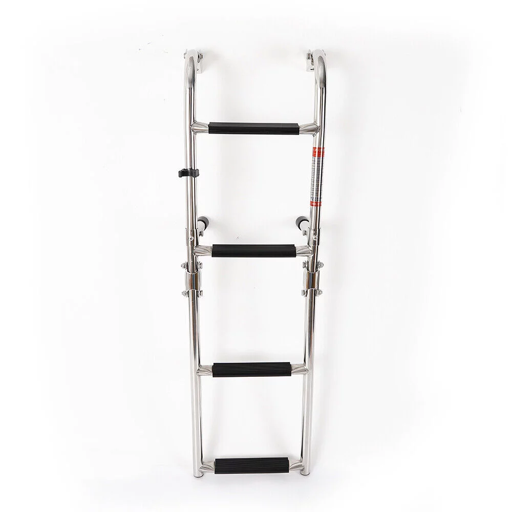ZhdnBhnos 4 Step Boat Ladder Folding Pontoon Ladder Stainless Steel Telescopic Marine Boat Ladder