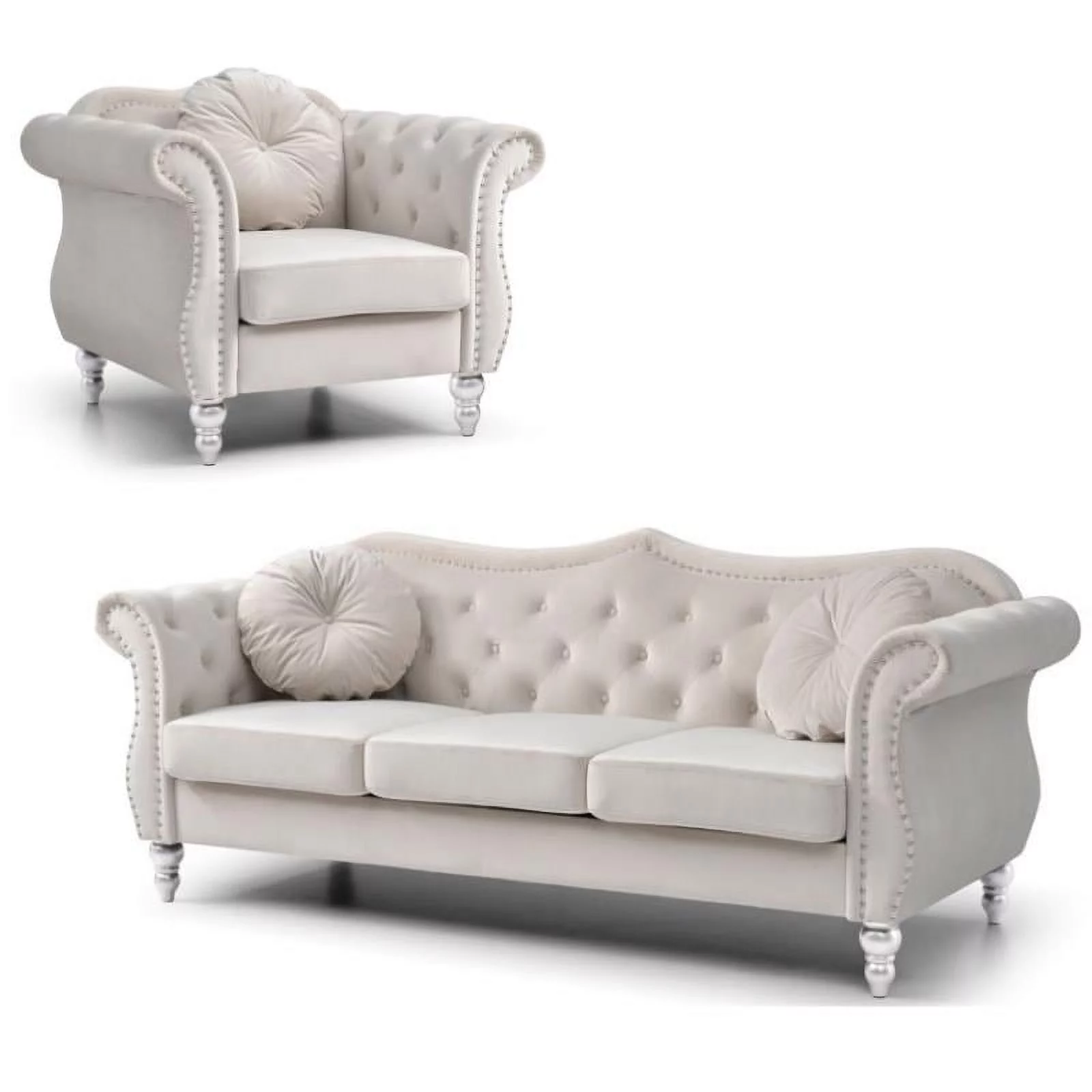 Home Square 2-Piece Furniture Set with Sofa and Chair in Ivory