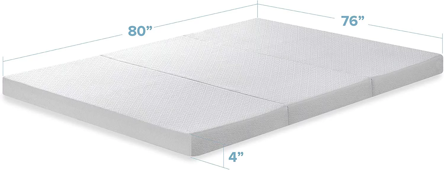 OUWI 4 Inch Trifold Memory Foam Mattress Topper with Cover, CertiPUR-US Certified, King,White