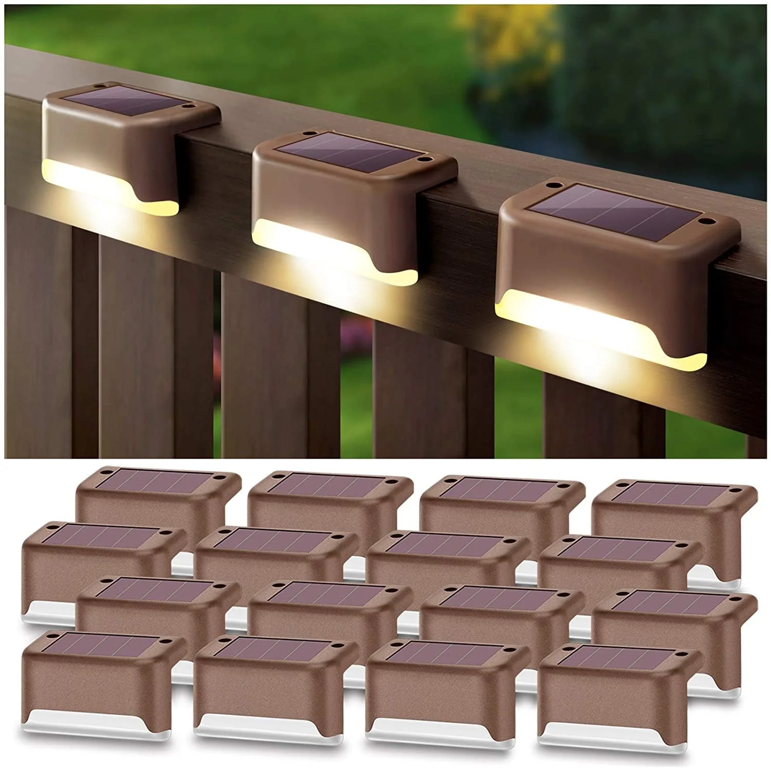 16 Pack Solar Deck Lights, Solar Step LED Lights for Outdoor, Waterproof Solar LED Lights for Deck, Step, Railing, Wall, Patio, Garden, Stair, Yard and Driveway Path (Warm White)