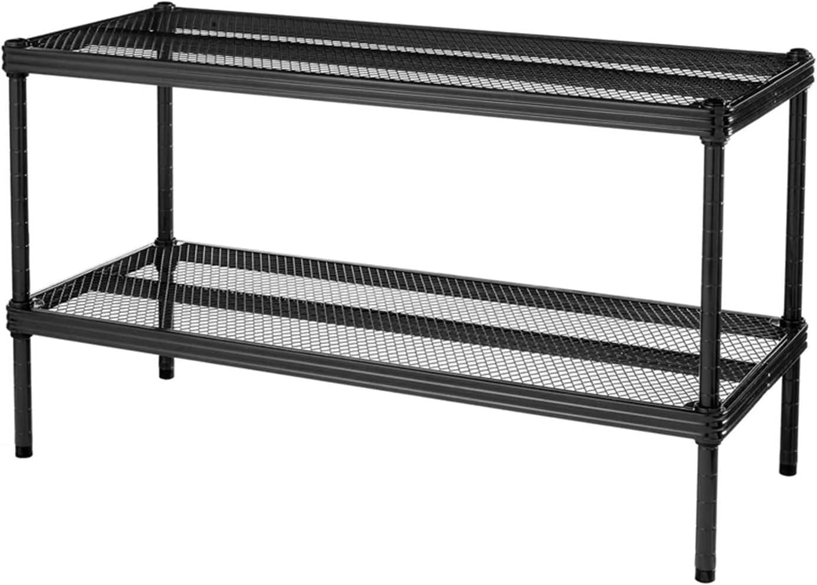 Meshworks 2 Tier Metal Storage Shelves For Kitchen, Office, And Garage Organization, Black