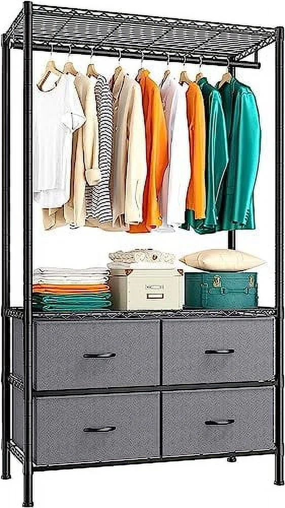 HOOMHIBIU Clothes Rack  Clothing Racks for Hanging Clothes Rack Heavy Duty Clothing Rack Adjustable Clothes Racks for Hanging Clothes Metal Wire Garment Rack with 4 Fabric Drawers Portabl