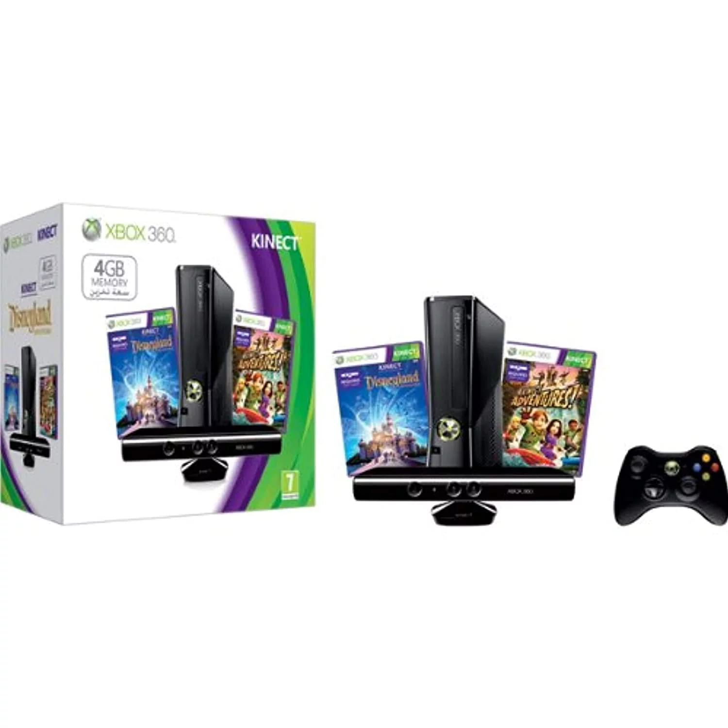 Restored Xbox 360 4GB Kinect Console Bundle With Kinect Disneyland Adventures And Kinect Adventures (Refurbished)